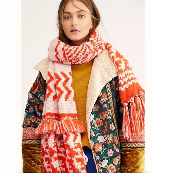 Free People Mile High knit Fringe blanket Scarf OS